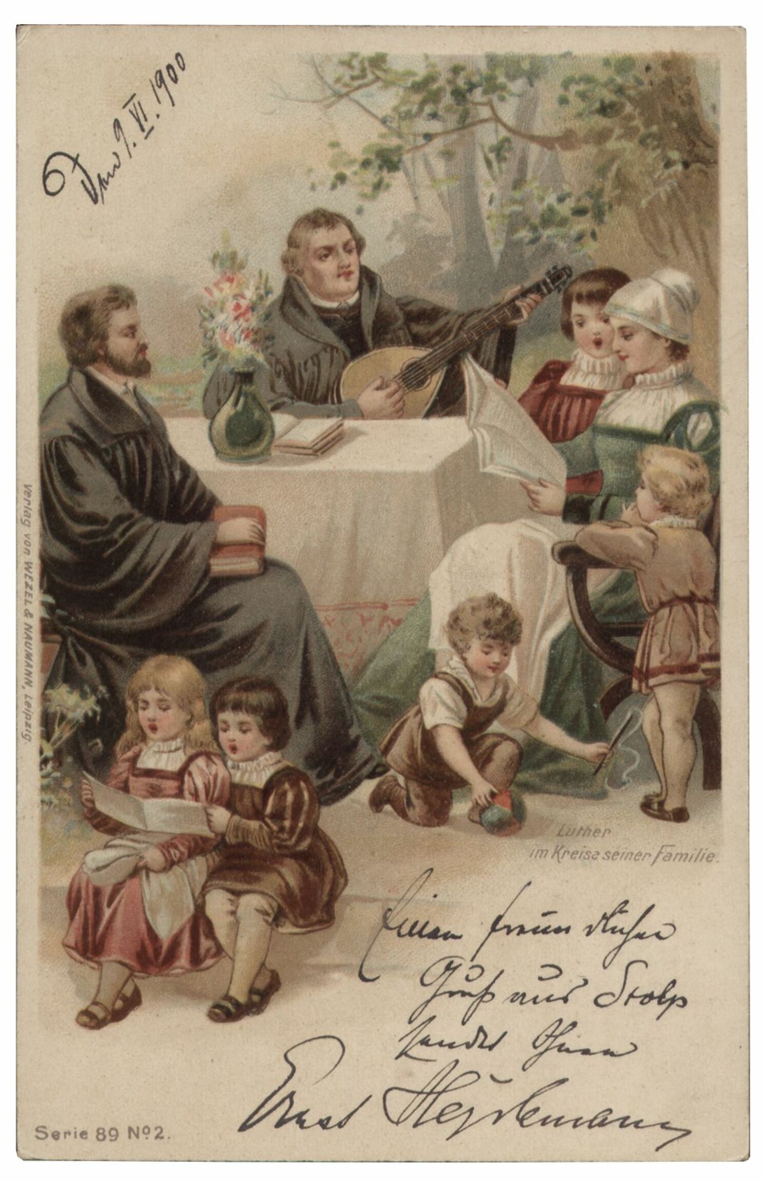 Luther musiziert Postkarte um 1900